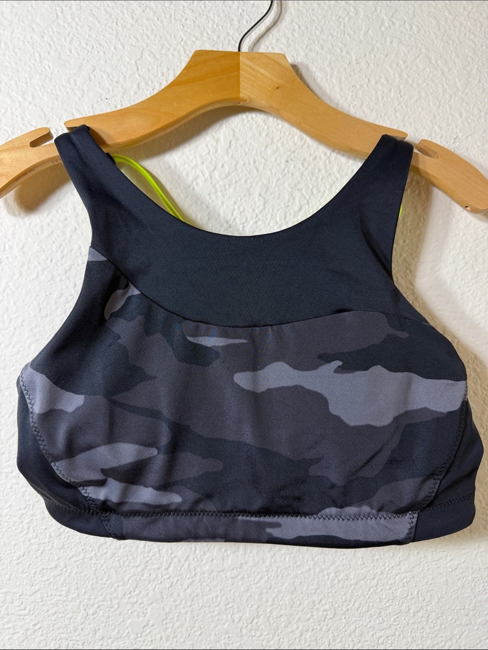 Athleta Freestyle High Neck Sports Bra Swim Top XXS Black Gray Camo Gorpcore